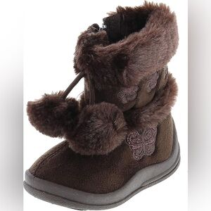 Kali Footwear Girls Zello Butterfly Glitter Pom Pom Brown Boot Toddler 6